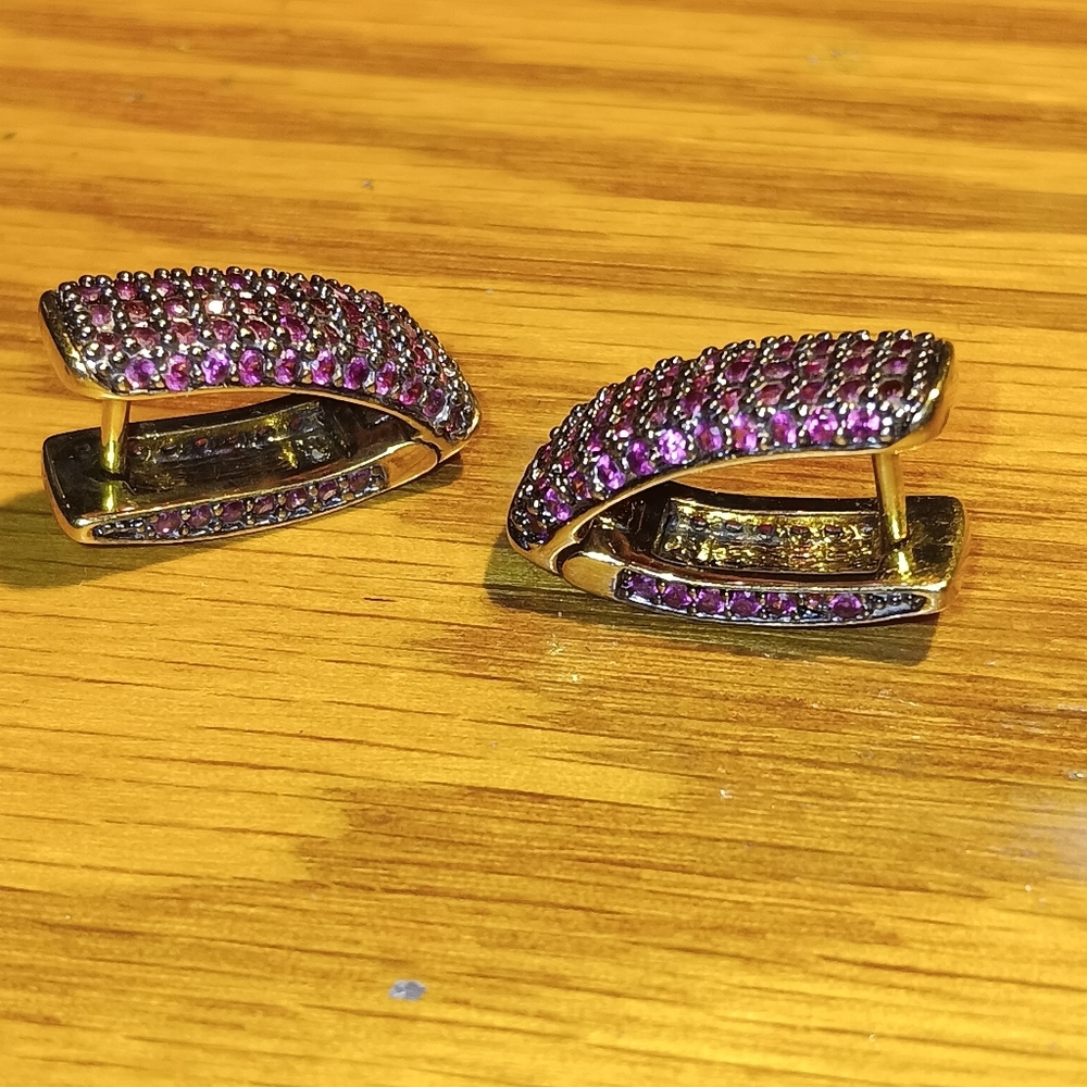 18k Over 925 Natural Pink Ruby Earrings - Picture 10 of 16